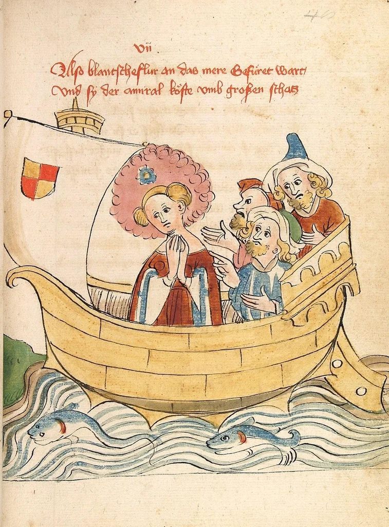 An illustration from Flore und Blanscheflur, 1442, leaf 111
