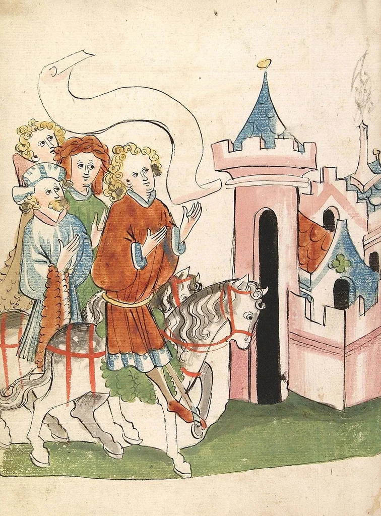 An illustration from Flore und Blanscheflur, 1442, leaf 18