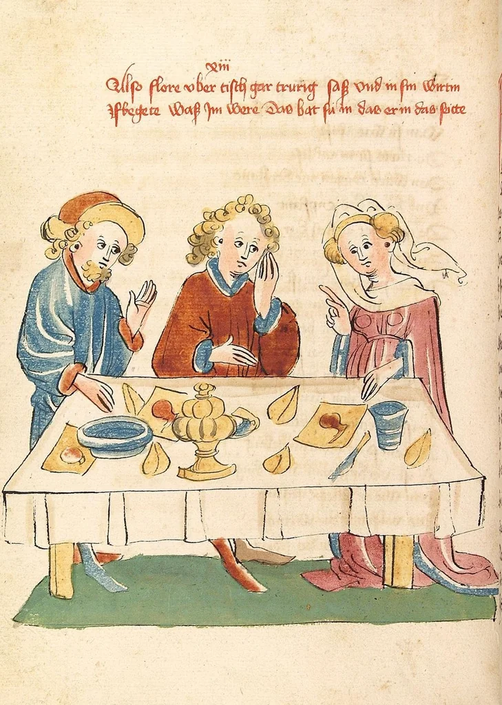 An illustration from Flore und Blanscheflur, 1442, leaf 182