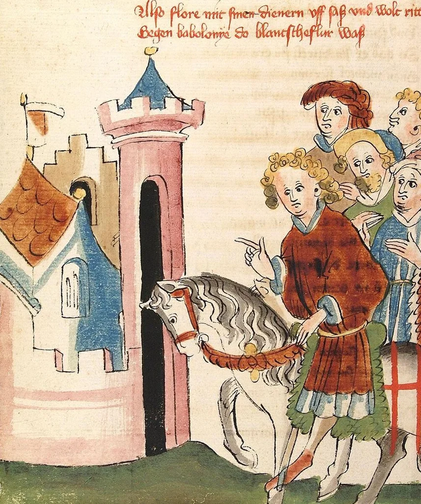 An illustration from Flore und Blanscheflur, 1442, leaf 204