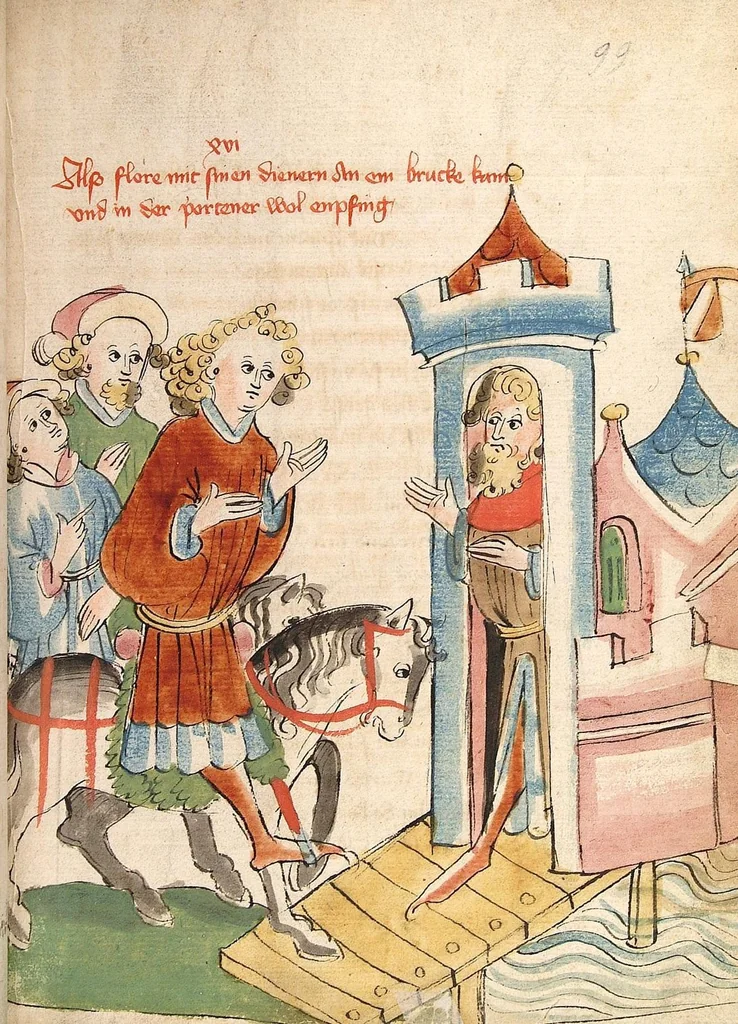 An illustration from Flore und Blanscheflur, 1442, leaf 213