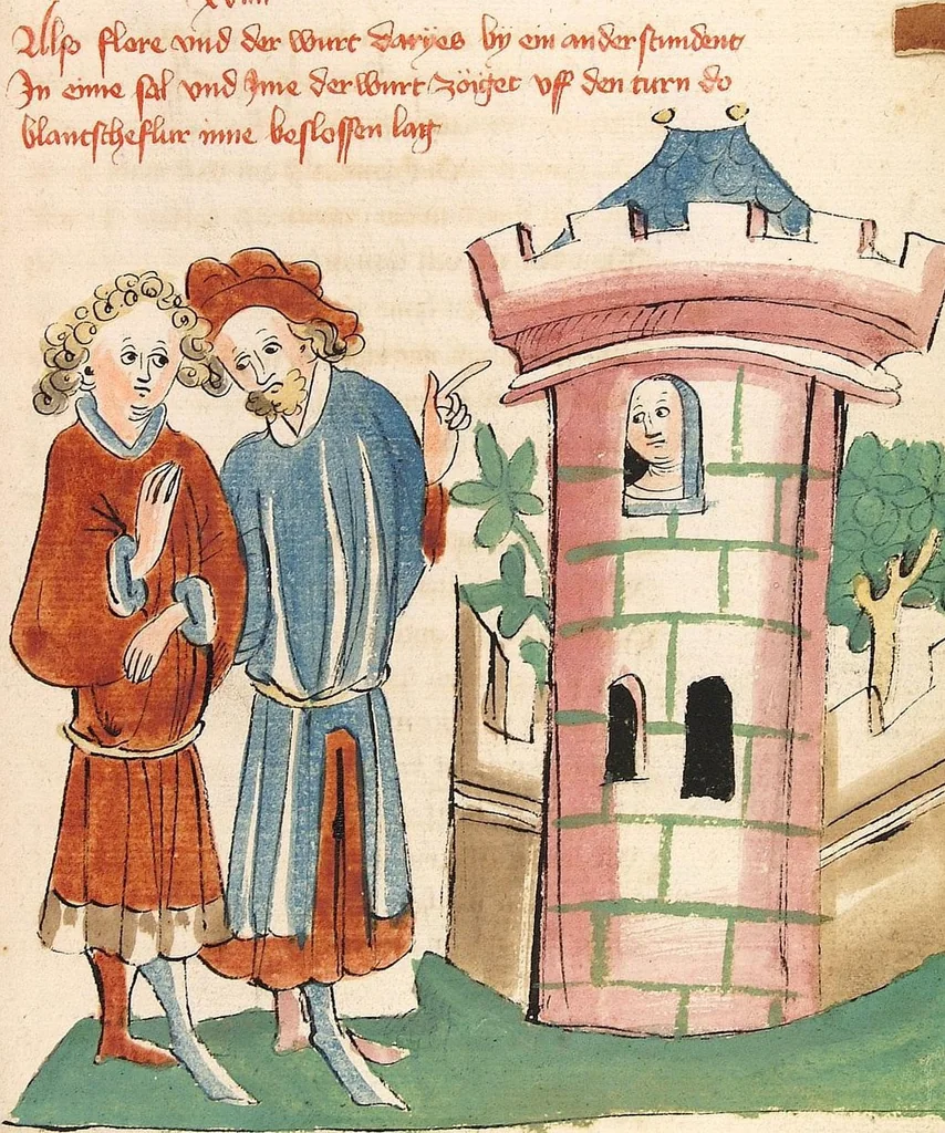 An illustration from Flore und Blanscheflur, 1442, leaf 261