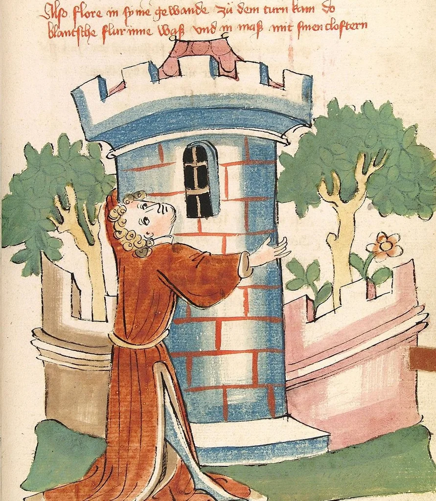 An illustration from Flore und Blanscheflur, 1442, leaf 277