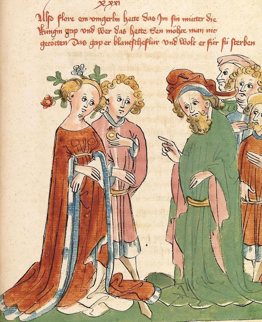 An illustration from Flore und Blanscheflur, 1442, leaf 373