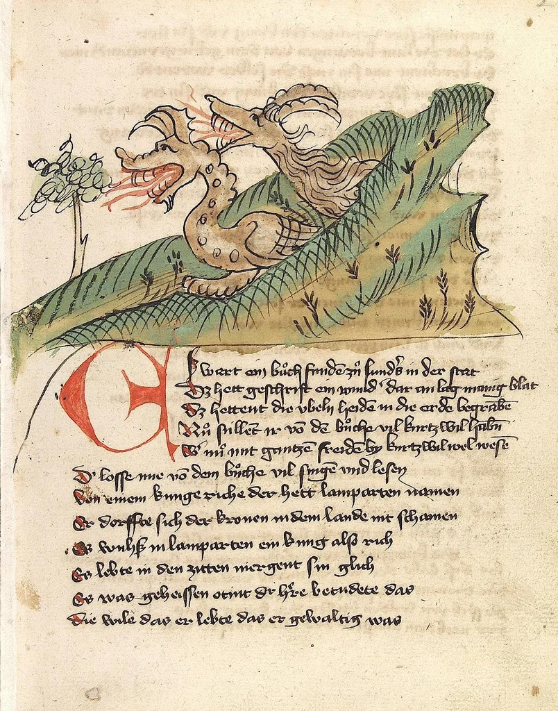 An illustration from 'Ortnit' ; 'Wolfdietrich', 1420, leaf 9