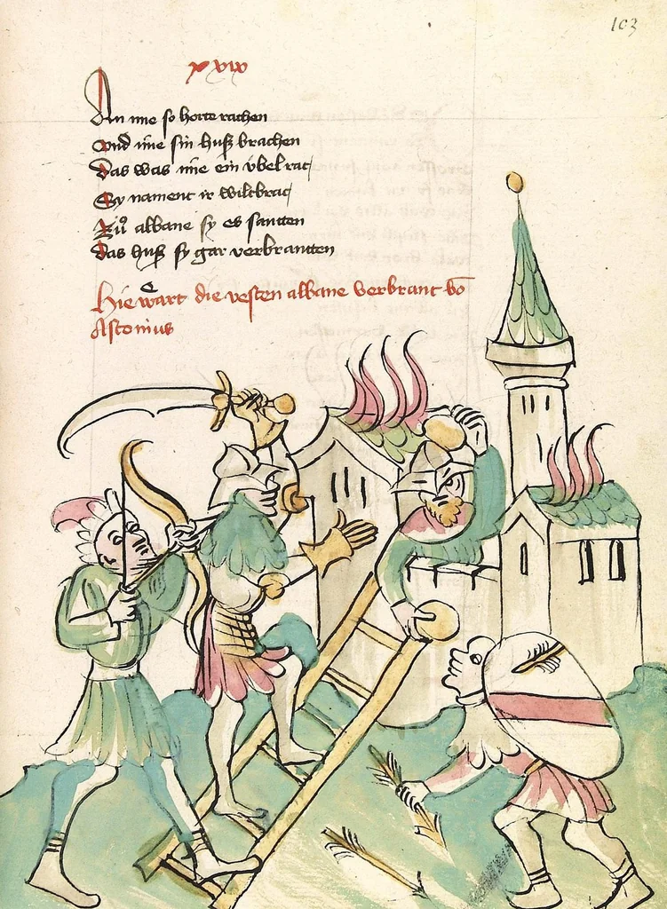 An illustration from Eneas, 1419, leaf 213