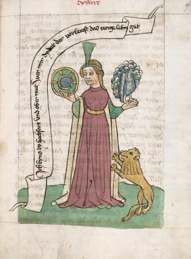 An illustration from 'Heidelberger Bilderkatechismus' (Handschrift) ; Biblia pauperum (Blockbuch) ; Totentanz (Blockbuch) u.a., 1455, leaf 201