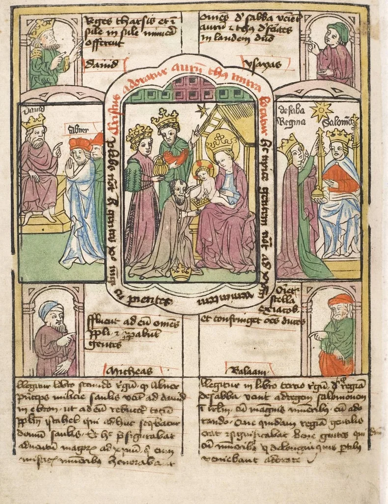 An illustration from 'Heidelberger Bilderkatechismus' (Handschrift) ; Biblia pauperum (Blockbuch) ; Totentanz (Blockbuch) u.a., 1455, leaf 234