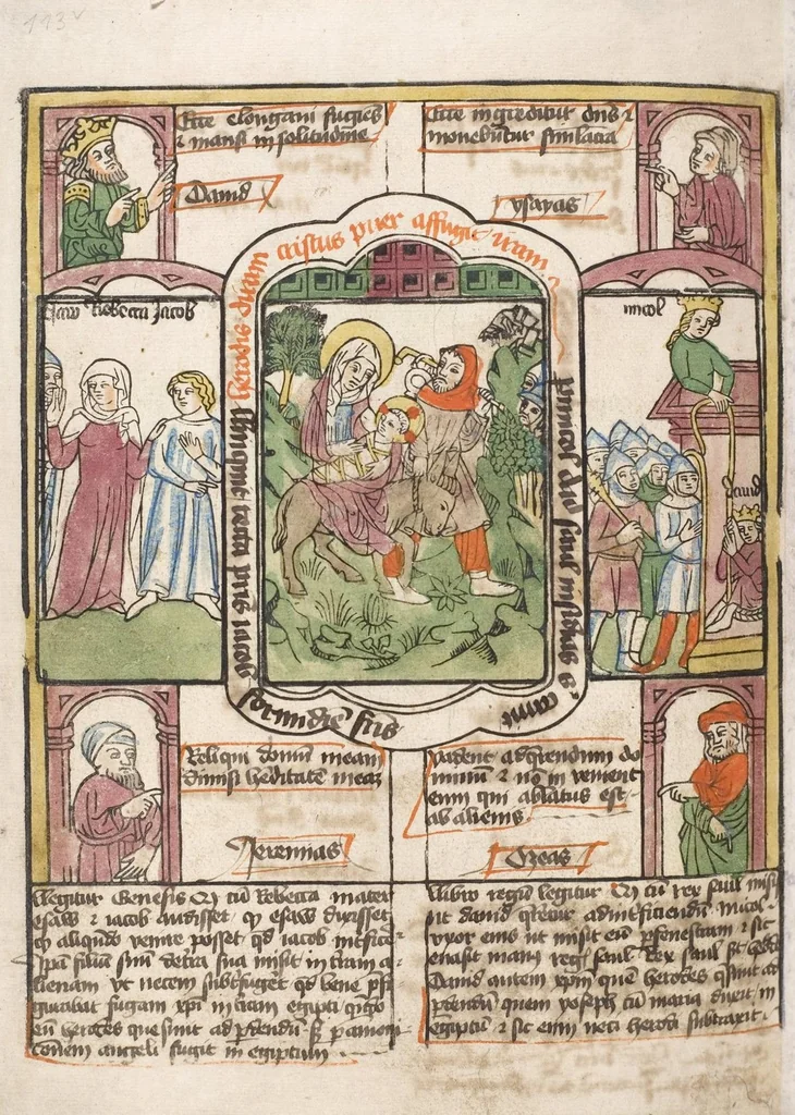 An illustration from 'Heidelberger Bilderkatechismus' (Handschrift) ; Biblia pauperum (Blockbuch) ; Totentanz (Blockbuch) u.a., 1455, leaf 236