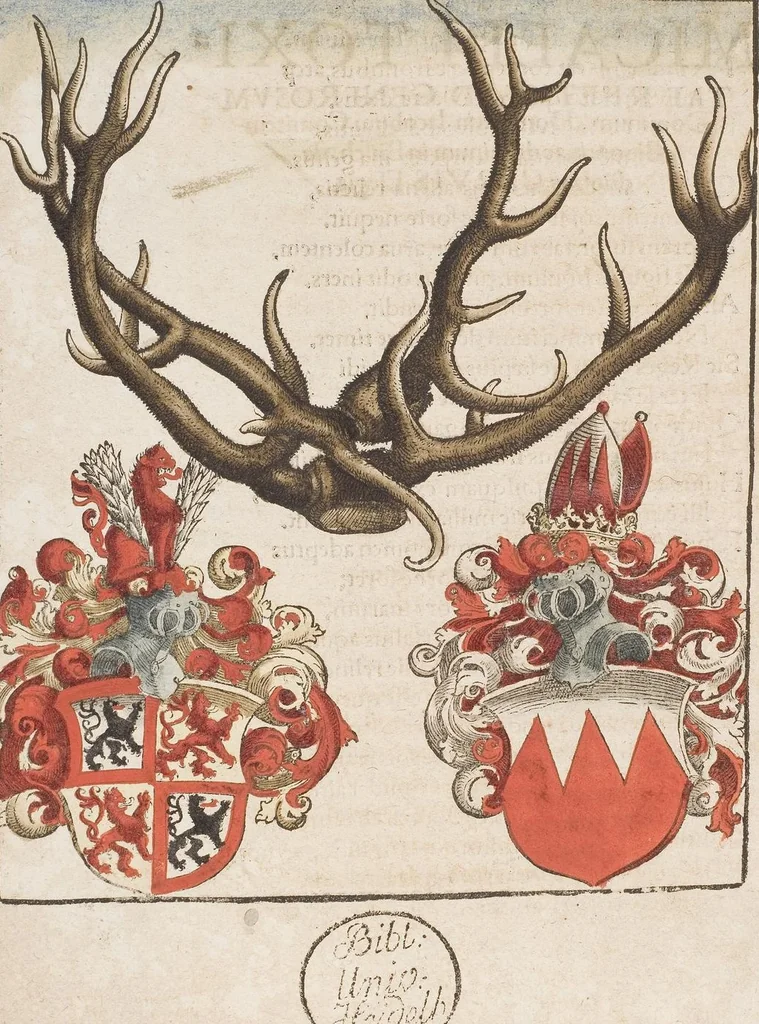 An illustration from De duobus cervis elegia, dt. und frz., 1545, leaf 6