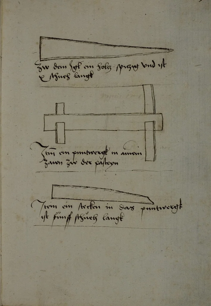 An illustration from Hanns Schermer: Über Basteibau • ‘Feuerwerkbuch von 1420’ (Auszüge) • Rezeptsammlung u.a., 1490, leaf 13