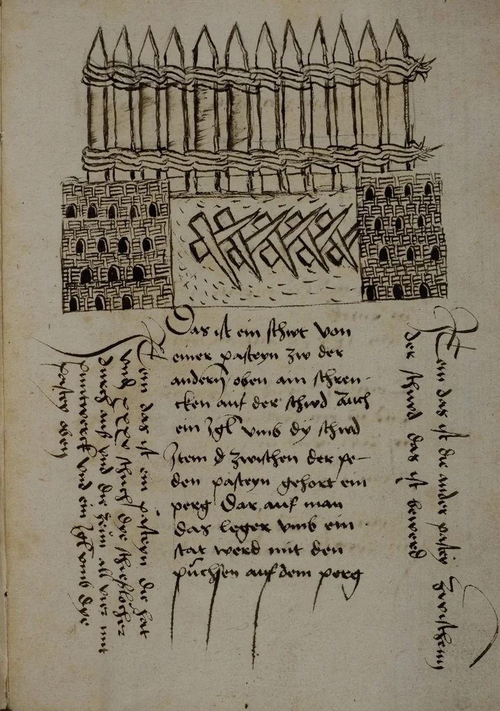 An illustration from Hanns Schermer: Über Basteibau • ‘Feuerwerkbuch von 1420’ (Auszüge) • Rezeptsammlung u.a., 1490, leaf 7