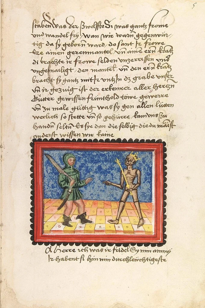 An illustration from Der Ackermann aus Böhmen, 1470, leaf 17