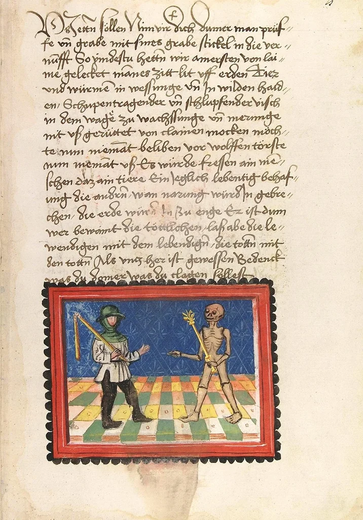 An illustration from Der Ackermann aus Böhmen, 1470, leaf 23