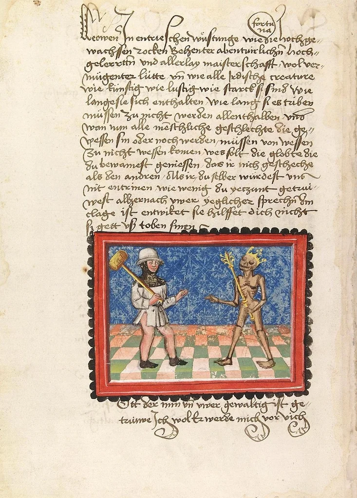 An illustration from Der Ackermann aus Böhmen, 1470, leaf 26