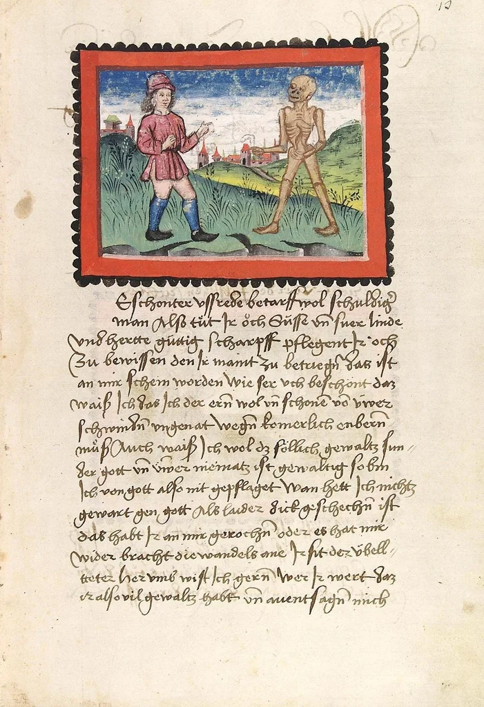 An illustration from Der Ackermann aus Böhmen, 1470, leaf 33