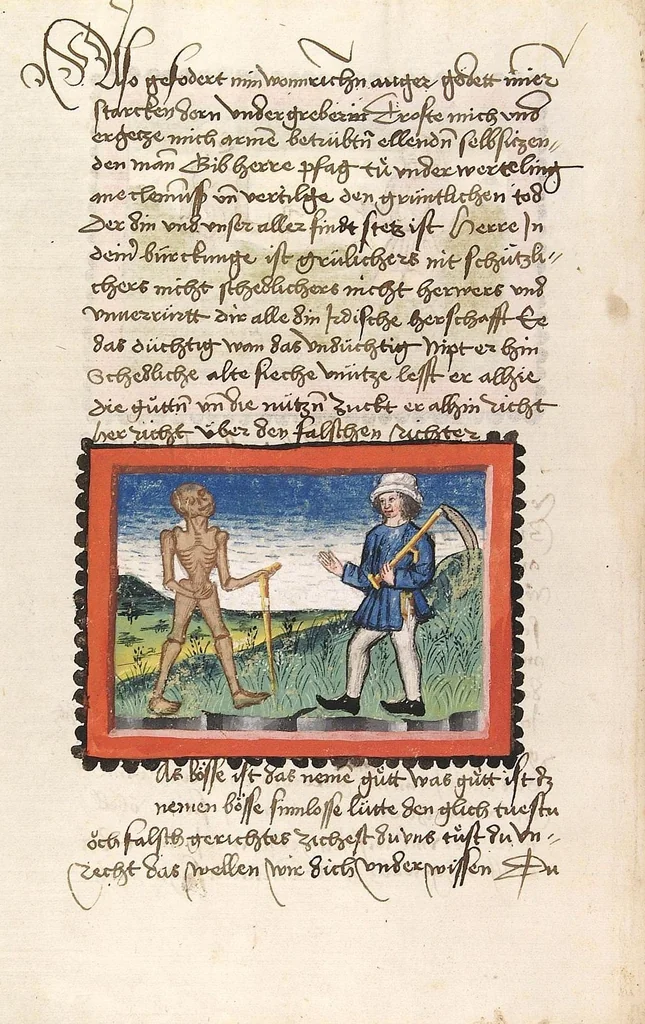 An illustration from Der Ackermann aus Böhmen, 1470, leaf 34