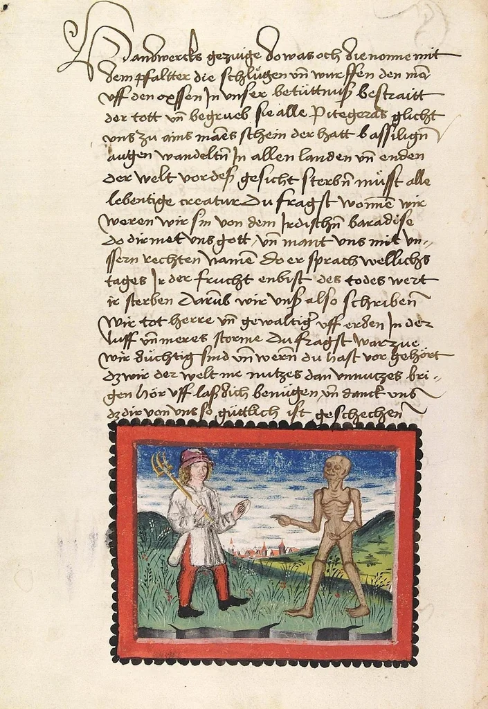 An illustration from Der Ackermann aus Böhmen, 1470, leaf 36