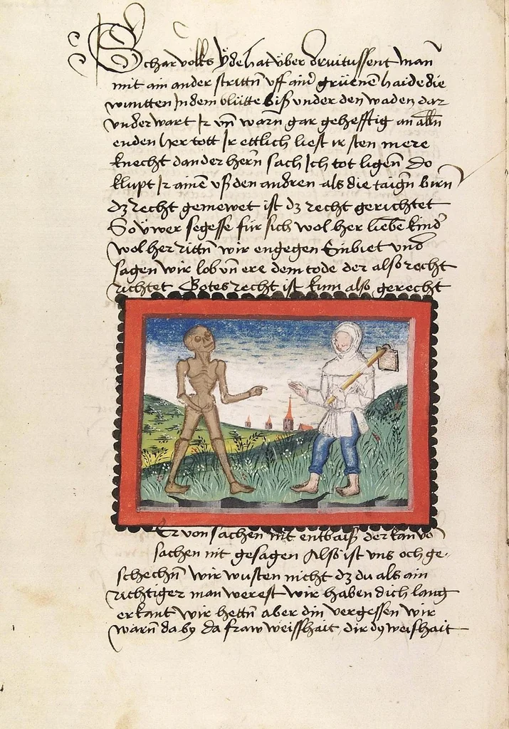 An illustration from Der Ackermann aus Böhmen, 1470, leaf 38