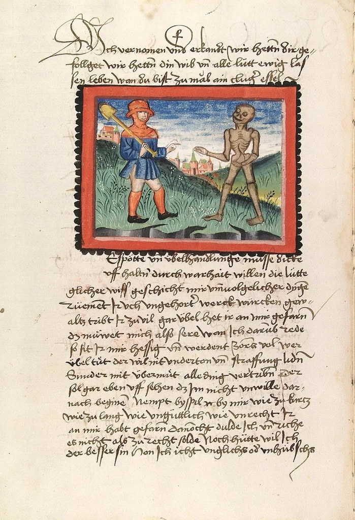 An illustration from Der Ackermann aus Böhmen, 1470, leaf 40