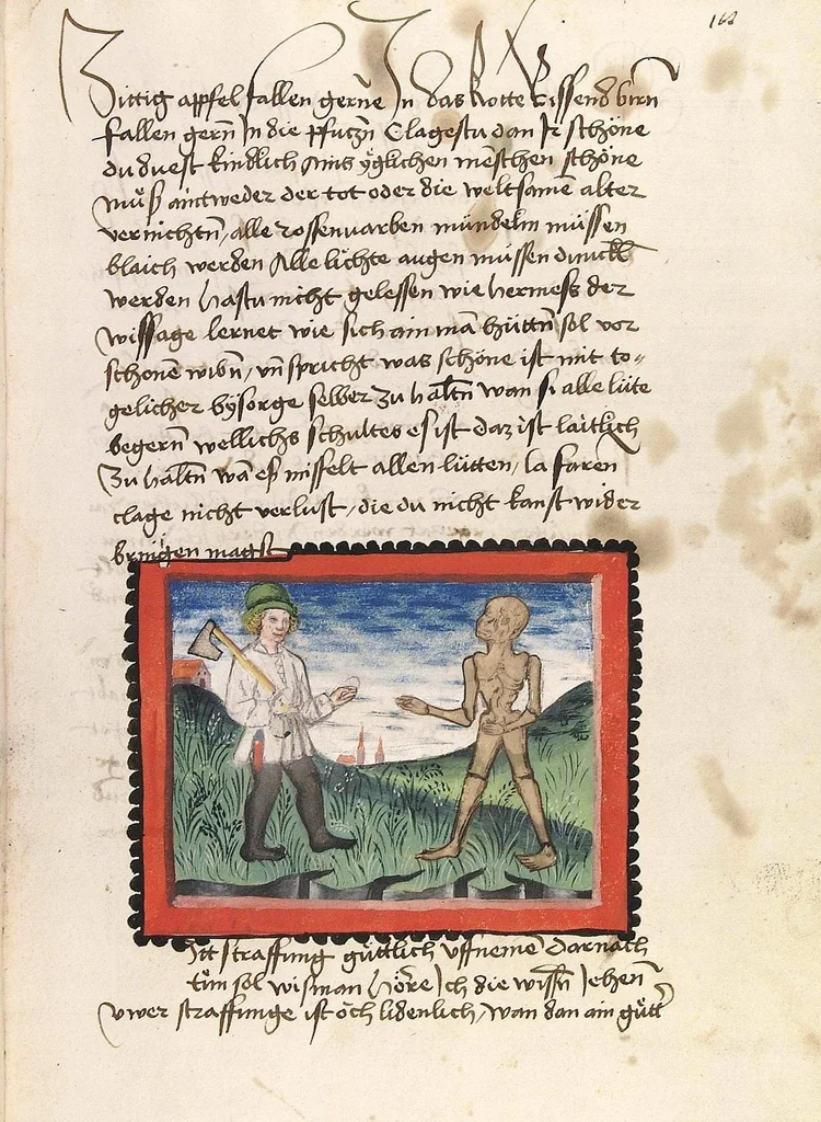 An illustration from Der Ackermann aus Böhmen, 1470, leaf 43