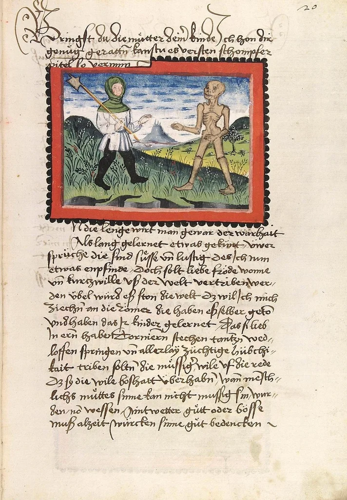 An illustration from Der Ackermann aus Böhmen, 1470, leaf 47