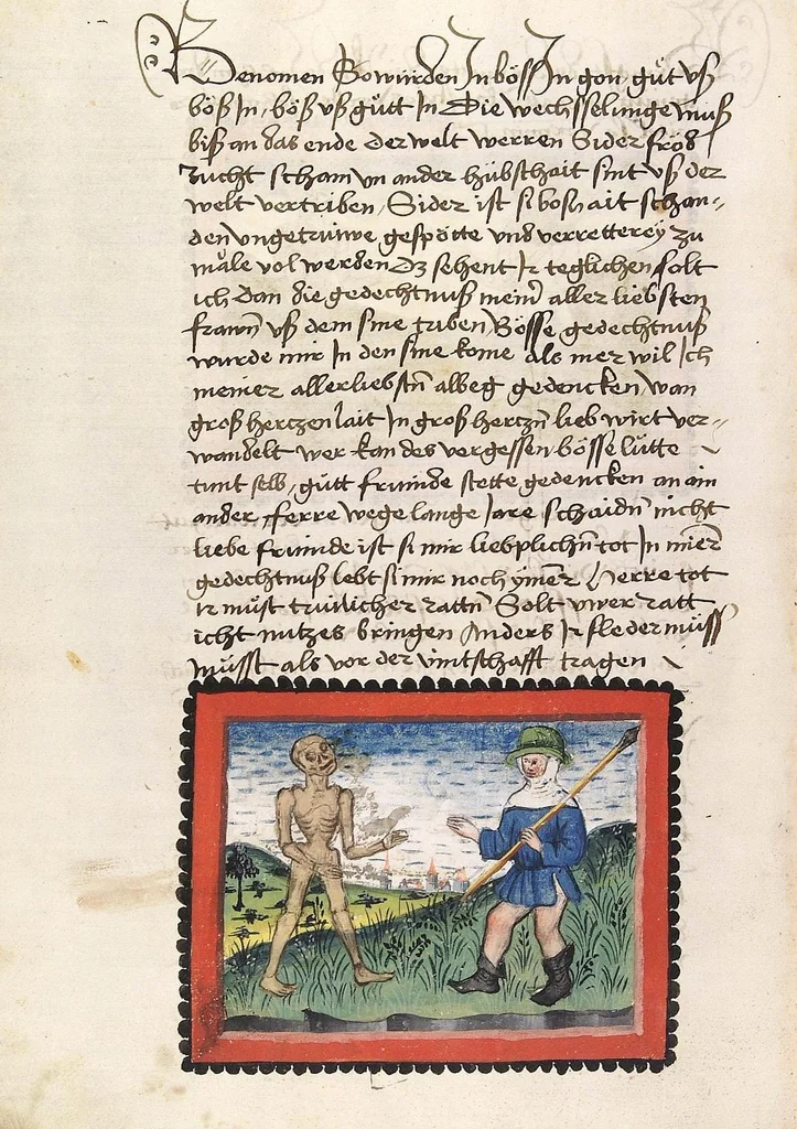 An illustration from Der Ackermann aus Böhmen, 1470, leaf 48