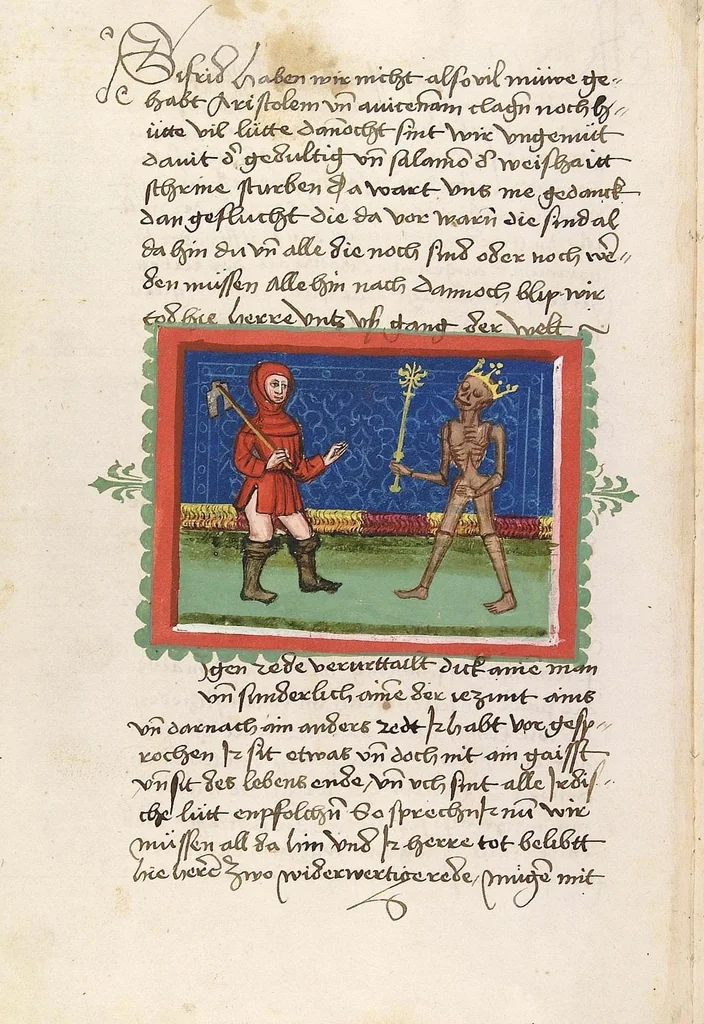 An illustration from Der Ackermann aus Böhmen, 1470, leaf 62