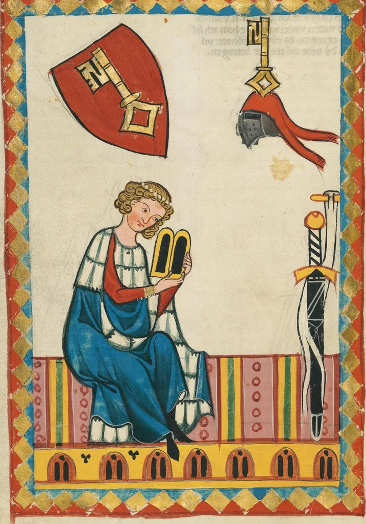 An illustration from Große Heidelberger Liederhandschrift (Codex Manesse), 1300, leaf 128