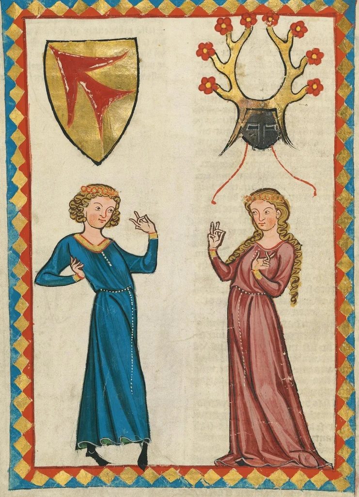 An illustration from Große Heidelberger Liederhandschrift (Codex Manesse), 1300, leaf 136