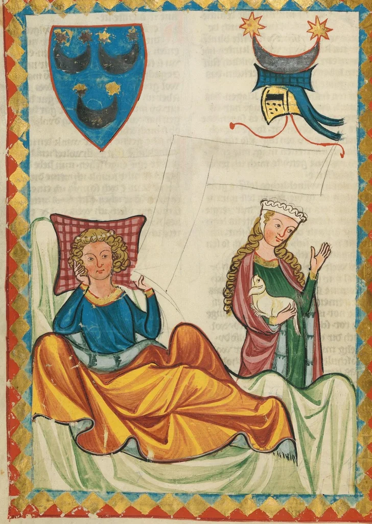 An illustration from Große Heidelberger Liederhandschrift (Codex Manesse), 1300, leaf 148