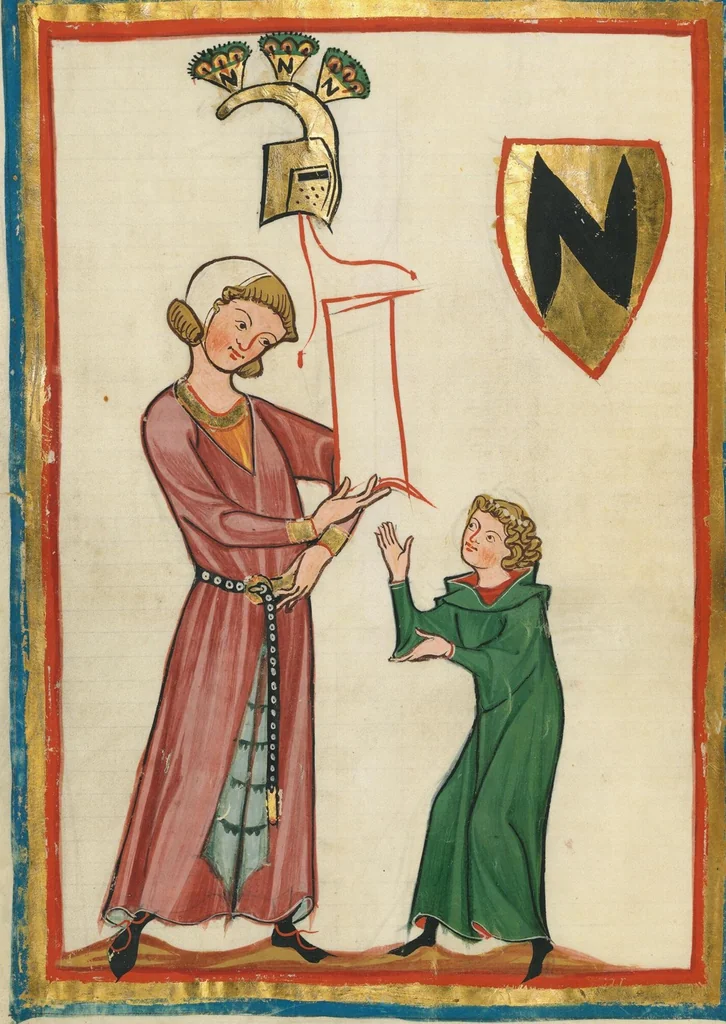 An illustration from Große Heidelberger Liederhandschrift (Codex Manesse), 1300, leaf 164