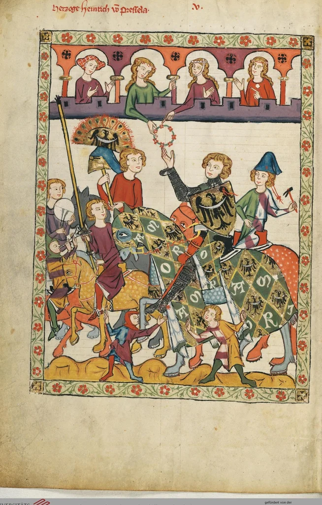 An illustration from Große Heidelberger Liederhandschrift (Codex Manesse), 1300, leaf 18