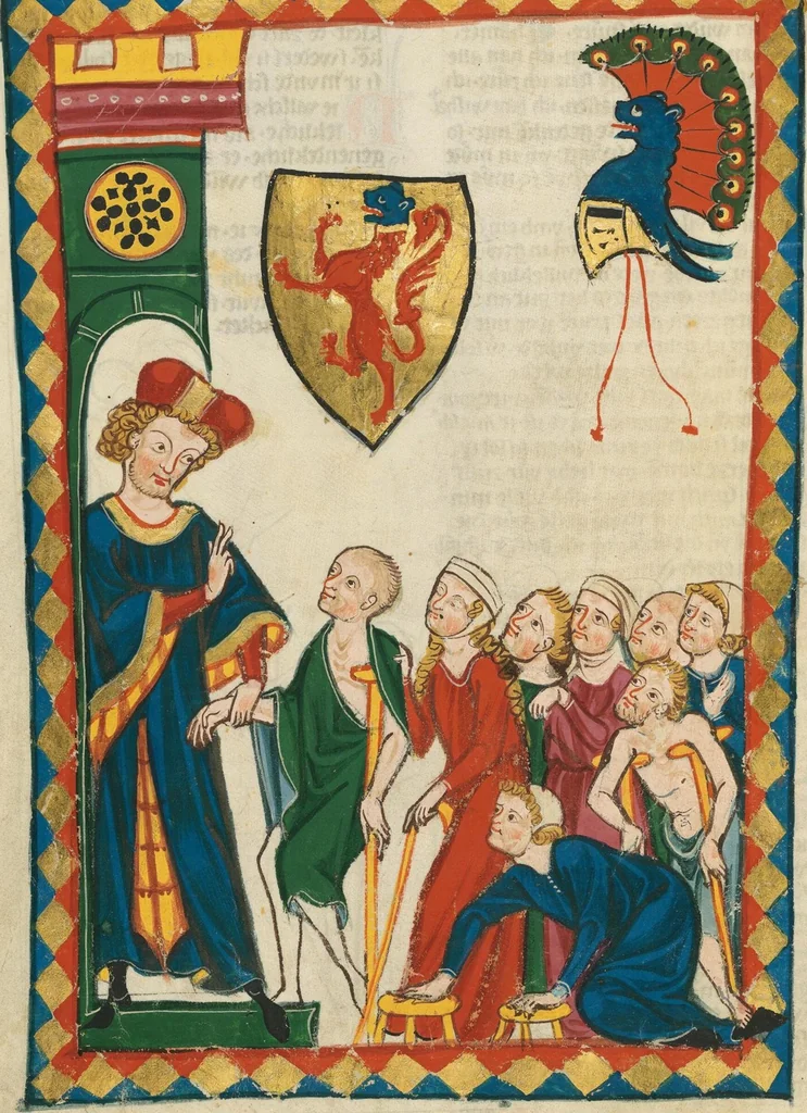 An illustration from Große Heidelberger Liederhandschrift (Codex Manesse), 1300, leaf 222