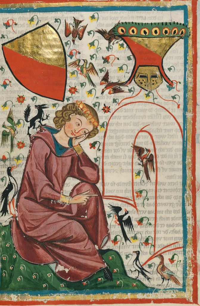 An illustration from Große Heidelberger Liederhandschrift (Codex Manesse), 1300, leaf 55