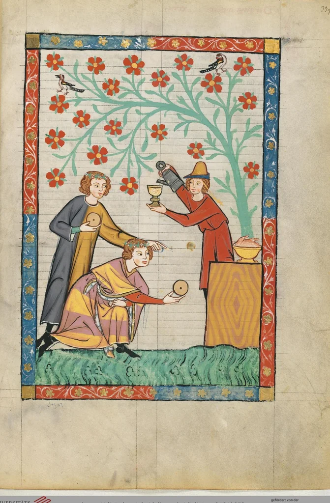 An illustration from Große Heidelberger Liederhandschrift (Codex Manesse), 1300, leaf 673