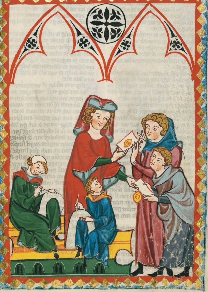 An illustration from Große Heidelberger Liederhandschrift (Codex Manesse), 1300, leaf 719