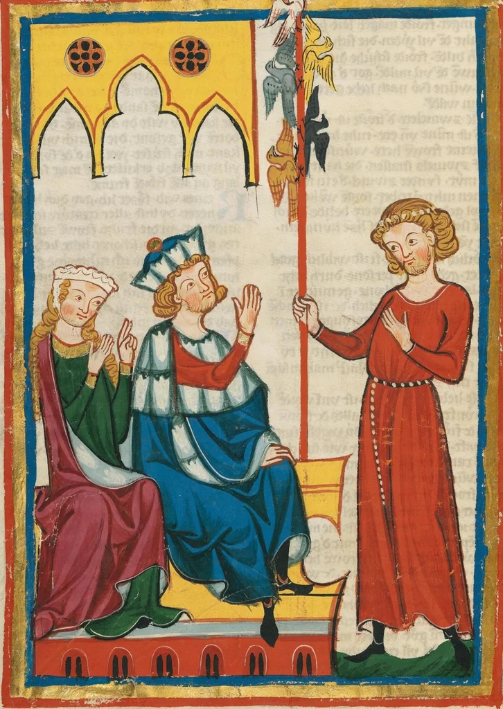 An illustration from Große Heidelberger Liederhandschrift (Codex Manesse), 1300, leaf 826