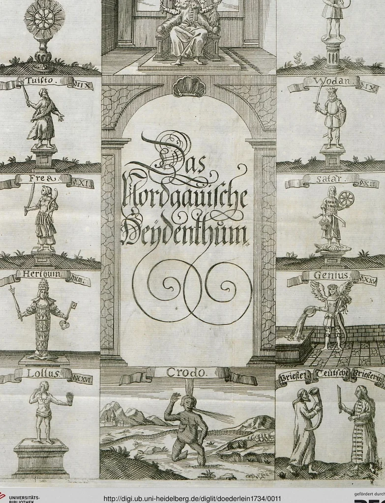 An illustration from Antiqvitates Gentilismi Nordgaviensis: Das ist, Kurtzer, doch gründlicher Bericht Von dem Heydenthum Der alten Nordgauer, 1734, leaf 11