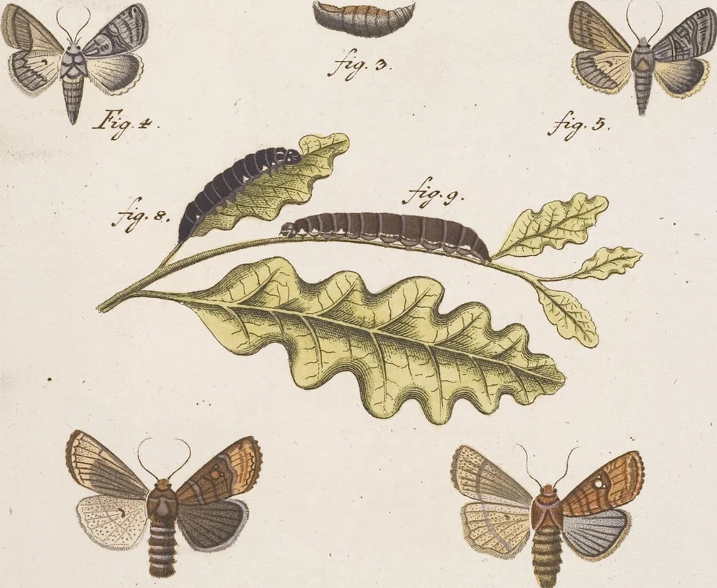 An illustration from (Band 4,2,1): Der europäischen Schmetterlinge Vierten Theils zweiter Band erster Abschnitt welcher die Eulenphalenen von Tom. IV. Tab. CXXVI. Noct. 47. - Tom. IV. Tab. CLXXVIII. Noct. 99. und Die Bogen Bbb bis Uuuu enthält, 1786, leaf 371