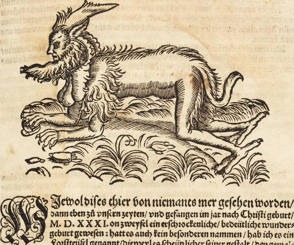 An illustration from Thierbuch Das ist ein kurtze beschreybung aller vierfüssigen Thieren/ so auff der erden vn[d] in wassern wonend/ sampt jrer waren conterfactur: alles zů nutz vn[d] gůtem allen liebhabern der künsten/ Artzeten/ Maleren/ Bildschnitzern/ Weydleüten vnd Köchen/ gestelt, 1583, leaf 37