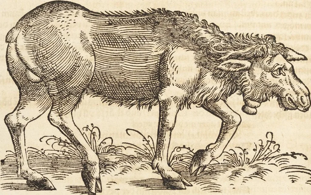 An illustration from Thierbuch Das ist ein kurtze beschreybung aller vierfüssigen Thieren/ so auff der erden vn[d] in wassern wonend/ sampt jrer waren conterfactur: alles zů nutz vn[d] gůtem allen liebhabern der künsten/ Artzeten/ Maleren/ Bildschnitzern/ Weydleüten vnd Köchen/ gestelt, 1583, leaf 94