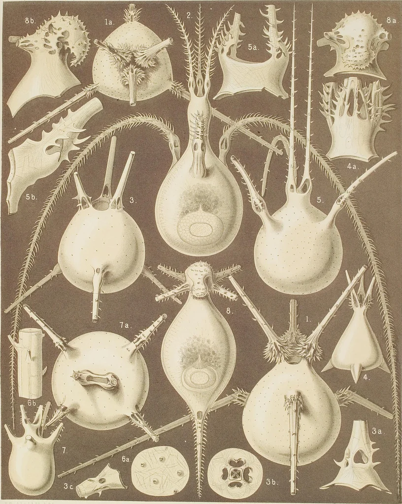 An illustration from (Band 4): Die Phaeodarien oder Cannopyleen Radiolarien, 1888, leaf 156