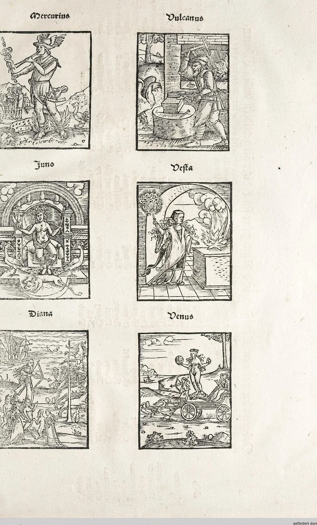 An illustration from Heydenweldt Vnd [und] irer Götter anfängcklicher vrsprung [Ursprung]: durch was verwhänungen den selben etwas vermeynter macht zugemessen, vmb dero wille[n], sie von den alten verehert worden ..., 1554, leaf 31