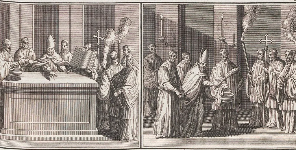 An illustration from Heilige Ceremonien, Gottes und Götzen-Dienste aller Völcker der Welt, Oder Eigentliche Vorstellung und summarischer Begriff, der vornehmsten Gottes-Dienstlichen Pflichten, Kirchen- und Tempel-Gebräuchen, der Christlich- und abgöttischen Völcker der gantzen Welt: Welche Nach des Berühmten Picarts Erfindung in Kupfer gestochen, und verlegt worden, 1748, leaf 100