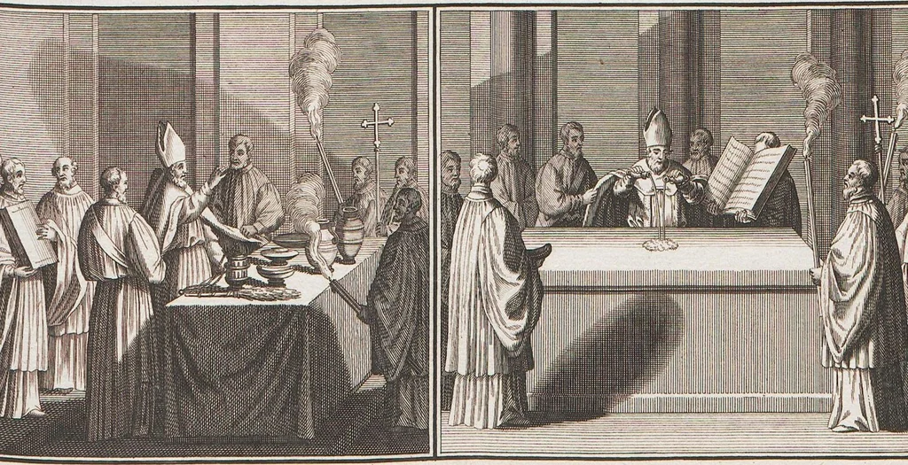 An illustration from Heilige Ceremonien, Gottes und Götzen-Dienste aller Völcker der Welt, Oder Eigentliche Vorstellung und summarischer Begriff, der vornehmsten Gottes-Dienstlichen Pflichten, Kirchen- und Tempel-Gebräuchen, der Christlich- und abgöttischen Völcker der gantzen Welt: Welche Nach des Berühmten Picarts Erfindung in Kupfer gestochen, und verlegt worden, 1748, leaf 101