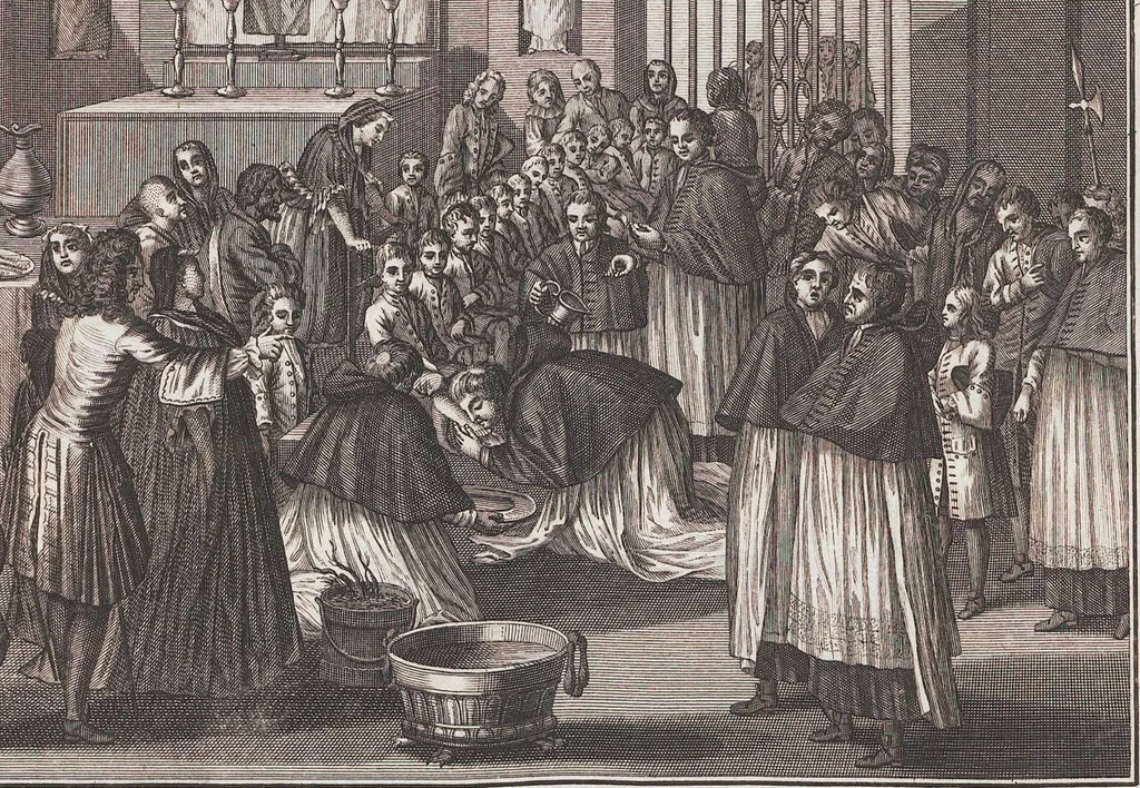 An illustration from Heilige Ceremonien, Gottes und Götzen-Dienste aller Völcker der Welt, Oder Eigentliche Vorstellung und summarischer Begriff, der vornehmsten Gottes-Dienstlichen Pflichten, Kirchen- und Tempel-Gebräuchen, der Christlich- und abgöttischen Völcker der gantzen Welt: Welche Nach des Berühmten Picarts Erfindung in Kupfer gestochen, und verlegt worden, 1748, leaf 111