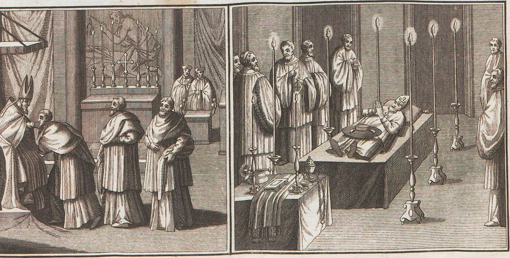 An illustration from Heilige Ceremonien, Gottes und Götzen-Dienste aller Völcker der Welt, Oder Eigentliche Vorstellung und summarischer Begriff, der vornehmsten Gottes-Dienstlichen Pflichten, Kirchen- und Tempel-Gebräuchen, der Christlich- und abgöttischen Völcker der gantzen Welt: Welche Nach des Berühmten Picarts Erfindung in Kupfer gestochen, und verlegt worden, 1748, leaf 112