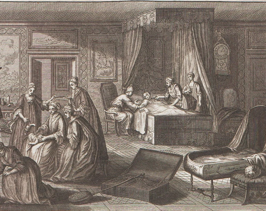 An illustration from Heilige Ceremonien, Gottes und Götzen-Dienste aller Völcker der Welt, Oder Eigentliche Vorstellung und summarischer Begriff, der vornehmsten Gottes-Dienstlichen Pflichten, Kirchen- und Tempel-Gebräuchen, der Christlich- und abgöttischen Völcker der gantzen Welt: Welche Nach des Berühmten Picarts Erfindung in Kupfer gestochen, und verlegt worden, 1748, leaf 114