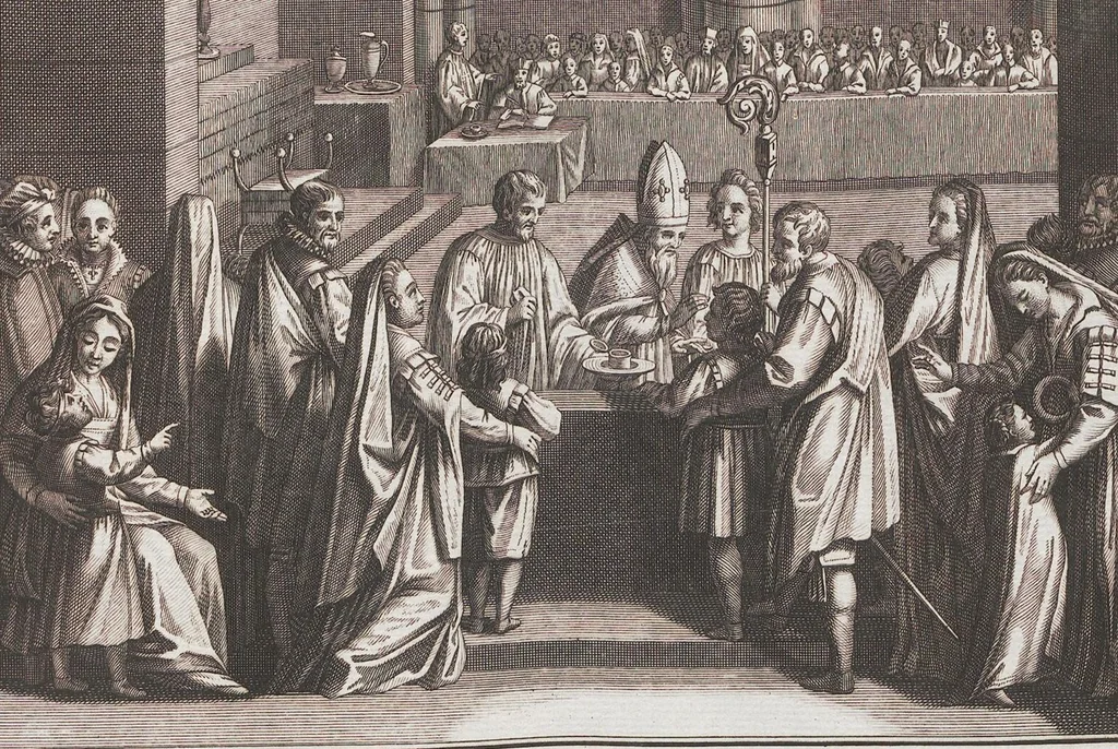 An illustration from Heilige Ceremonien, Gottes und Götzen-Dienste aller Völcker der Welt, Oder Eigentliche Vorstellung und summarischer Begriff, der vornehmsten Gottes-Dienstlichen Pflichten, Kirchen- und Tempel-Gebräuchen, der Christlich- und abgöttischen Völcker der gantzen Welt: Welche Nach des Berühmten Picarts Erfindung in Kupfer gestochen, und verlegt worden, 1748, leaf 115